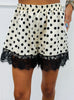 Cream/Black Silky Polka Dot Lace Trim Shorts (Reg & Plus)