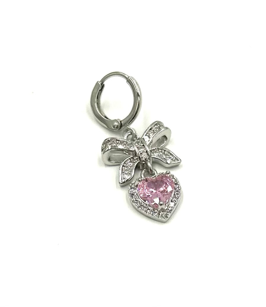 TJ - Silver Bow Pink Heart Charm