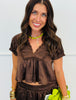Dk Brown Embroidered Lace Satin Blouse (Reg & Plus)