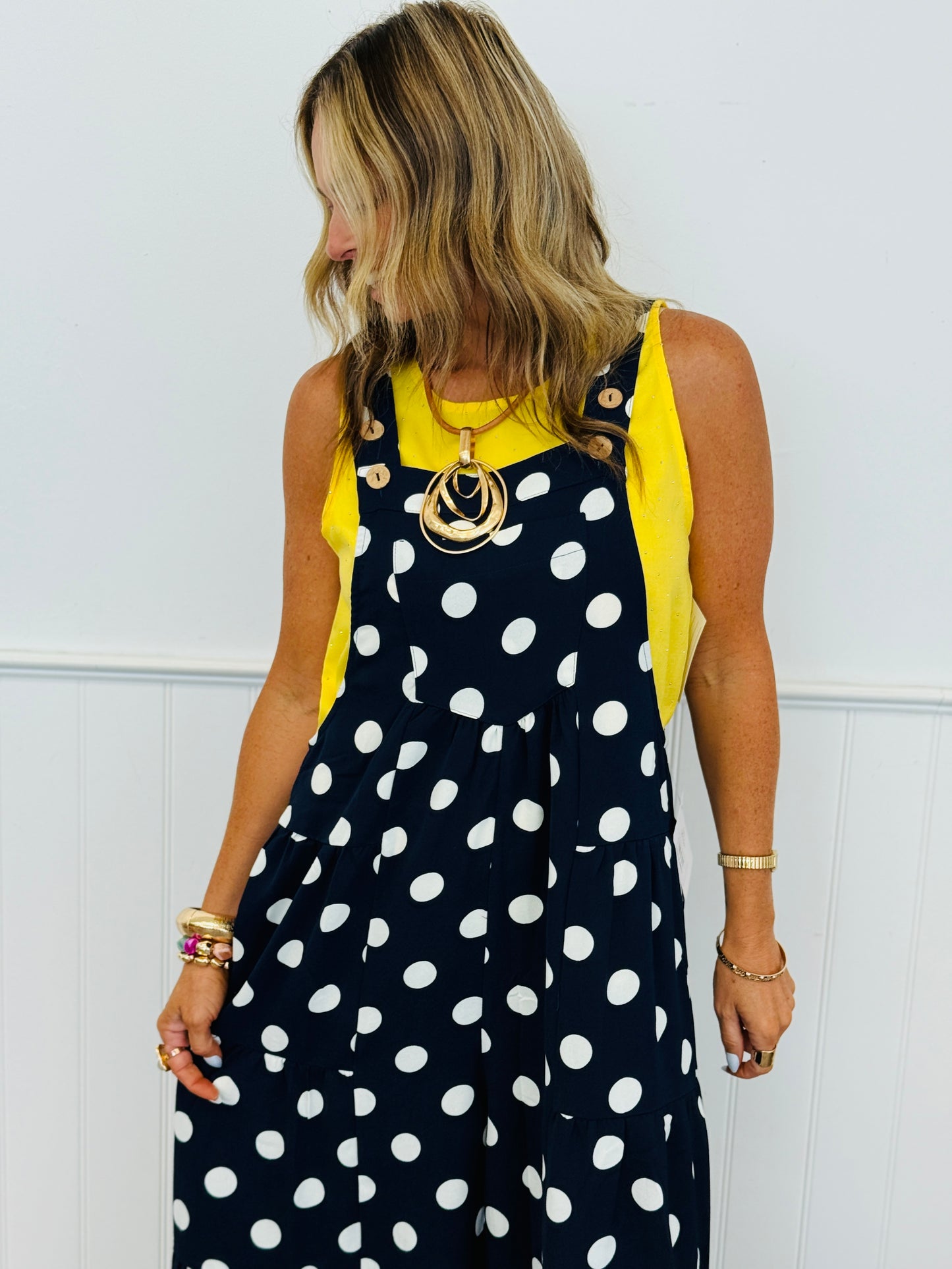 Navy/White Polka Dot Sling Jumpsuit (Reg & Plus)