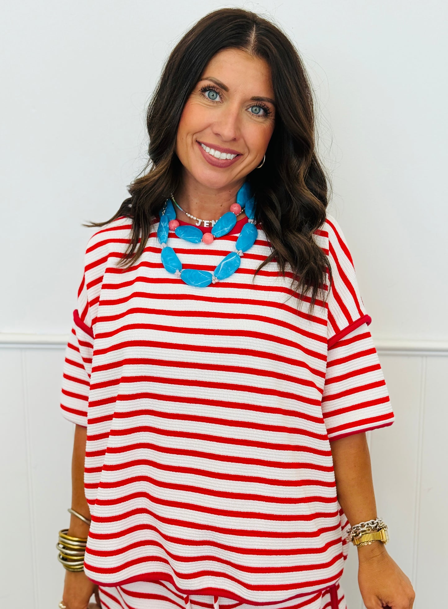 Striped Contrast Trim Boxy Top (Reg. and Plus) - 5 Colors
