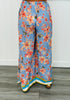 Lt. Blue Multi Floral Printed Wide Leg Pants (Reg. and Plus)