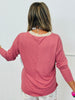 Dusty Rose Lace Trim V-Neck Top (Reg. and Plus)