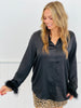 Satin Button Down Feather Sleeves Blouse (Reg.) - 2 Colors