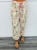 Beige Pink Floral Print Barrel Jeans (Reg & Plus)