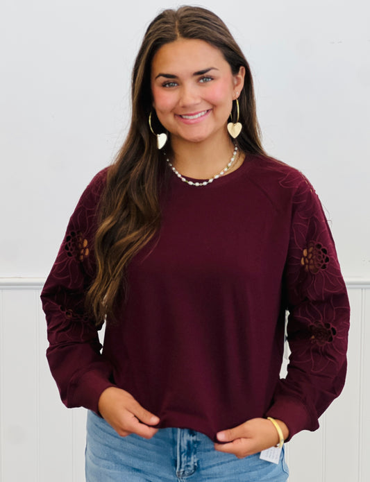 Plum Embroidered Laser Cut Sweatshirt (Reg & Plus)