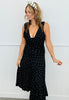 Black Polka Dot Asymmetric Midi Dress (Reg.)