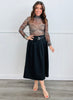 Black Pleated Belted Midi Skirt (Reg.)