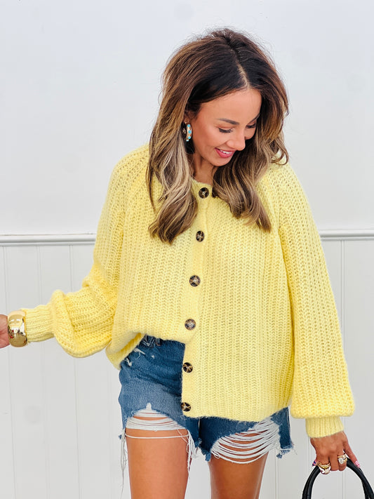 Luxe Lemon Button-up Sweater Cardigan (Reg.)