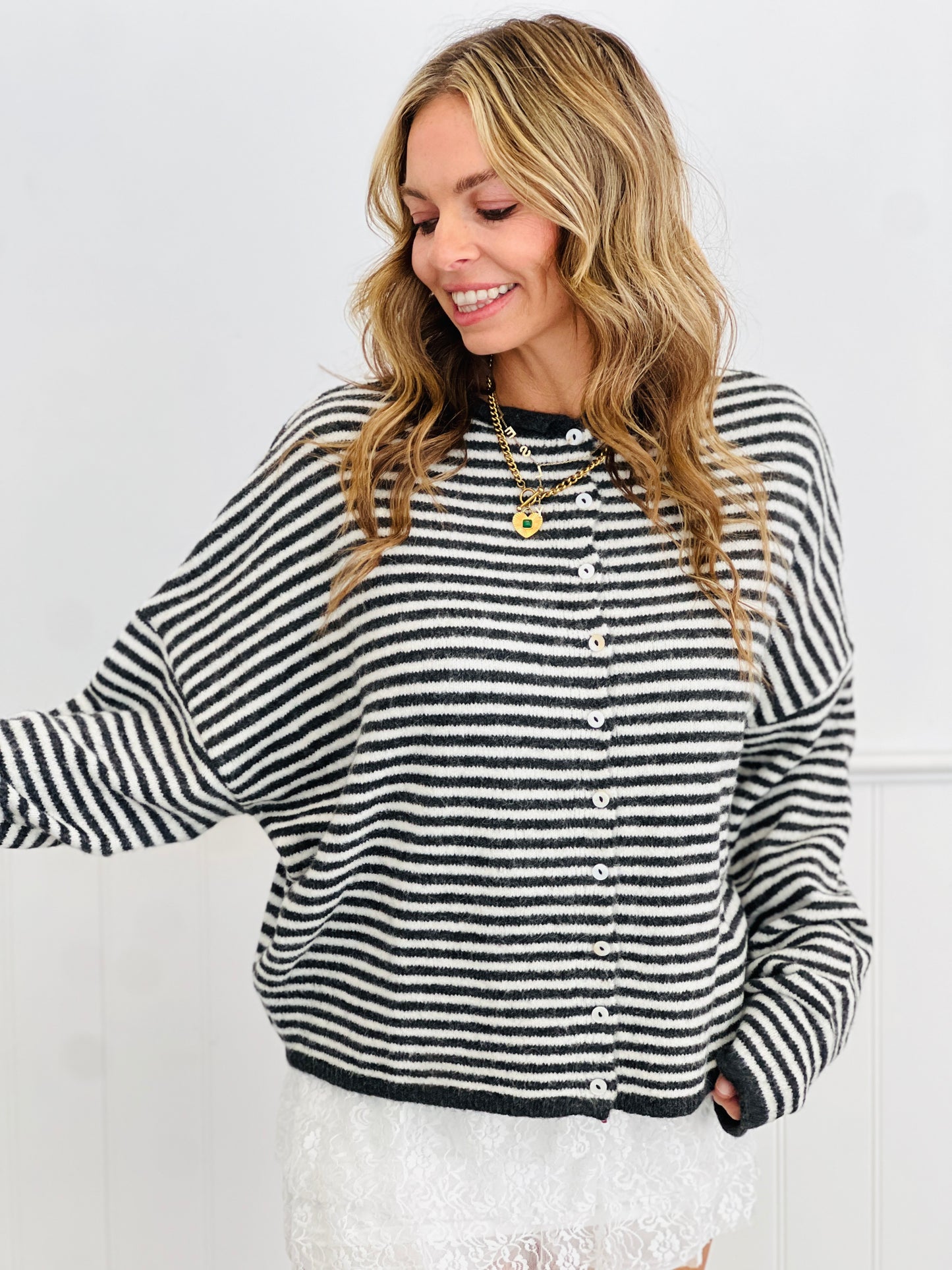 Charcoal Striped Gigi Cardigan (Reg.)