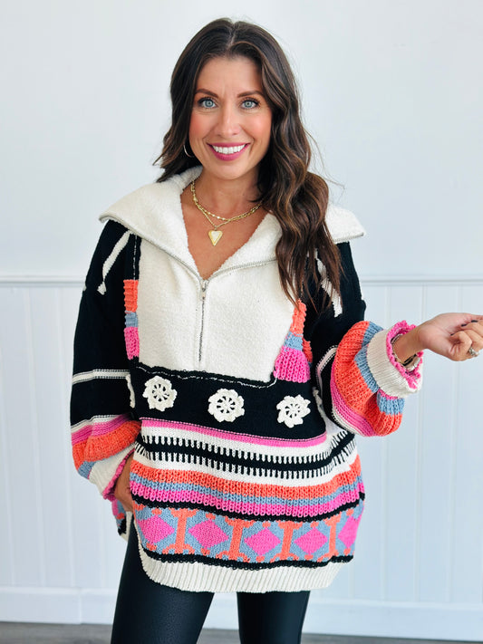POL Black Multi Geo Sweater Top (Reg)