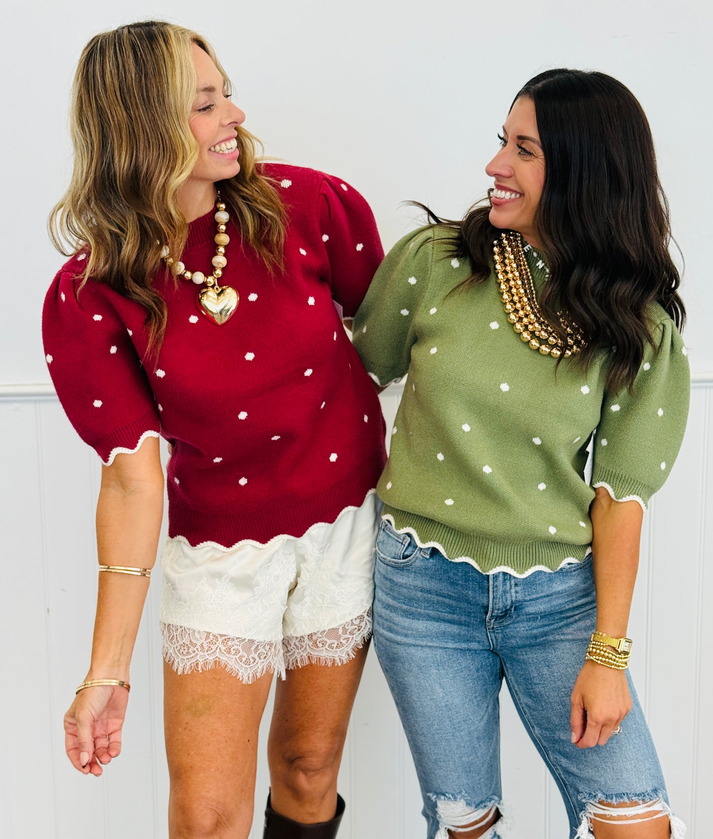 Short Sleeve Scalloped Polka Dot Top (Reg & Plus) - 2 Colors