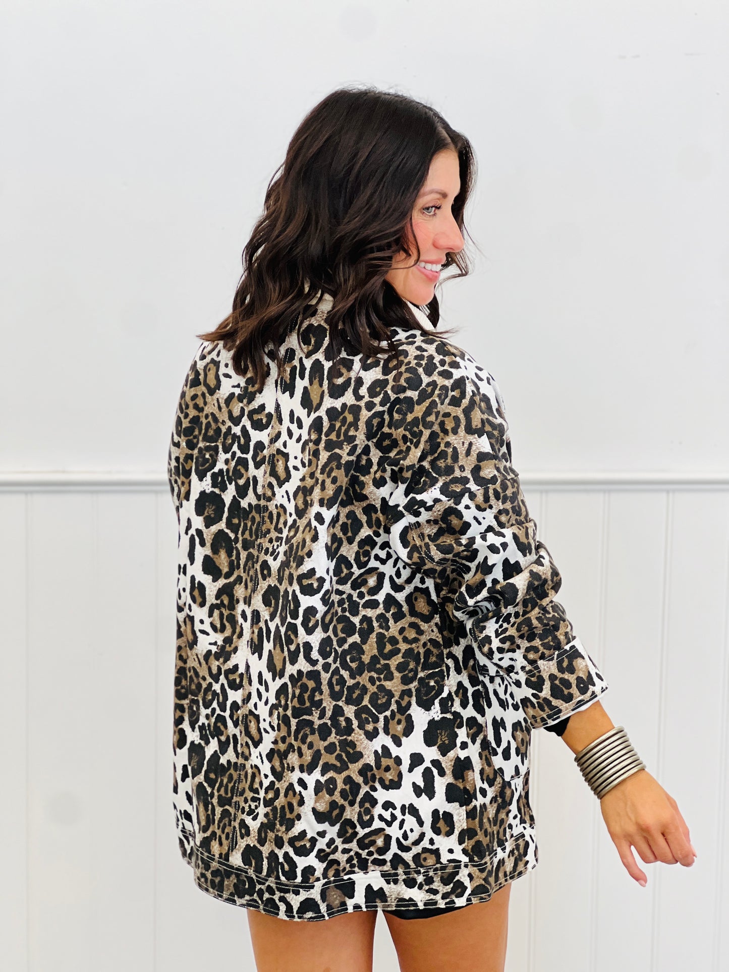 Ivory Leopard Contrast Corduroy Collar Jacket (Reg.)