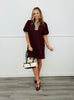 Burgundy Gingham Trim Mini Shift Dress (Reg & Plus)