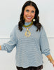Lt Blue/Brown Striped Mock Neck Top (Reg.)