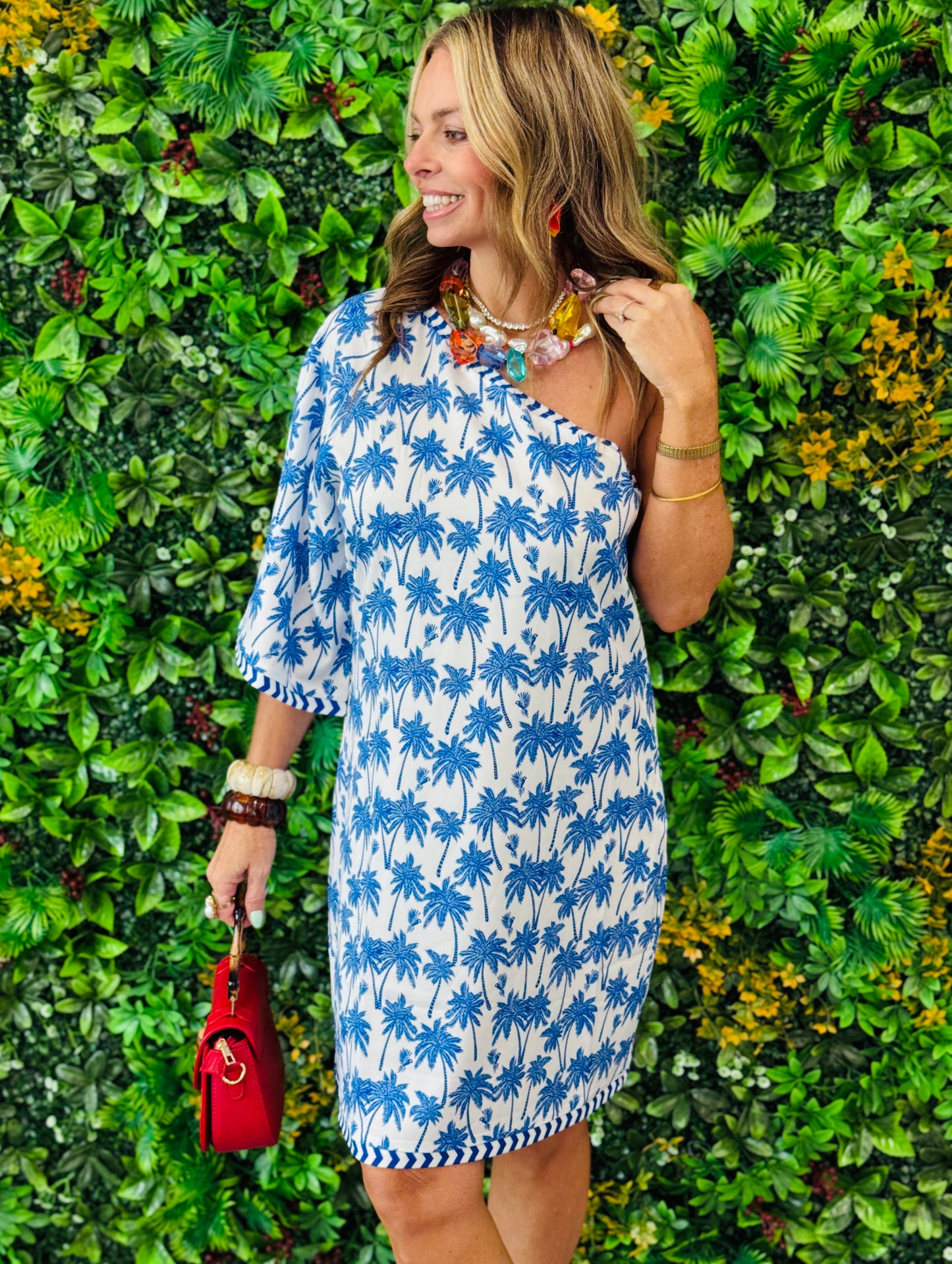 Island Breeze One Shoulder Mini Dress (Reg. and Plus)