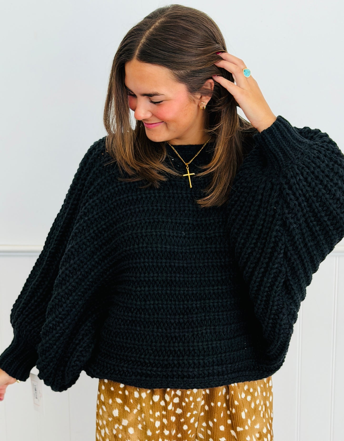 Black Bow Effect Sweater Top (Reg.)