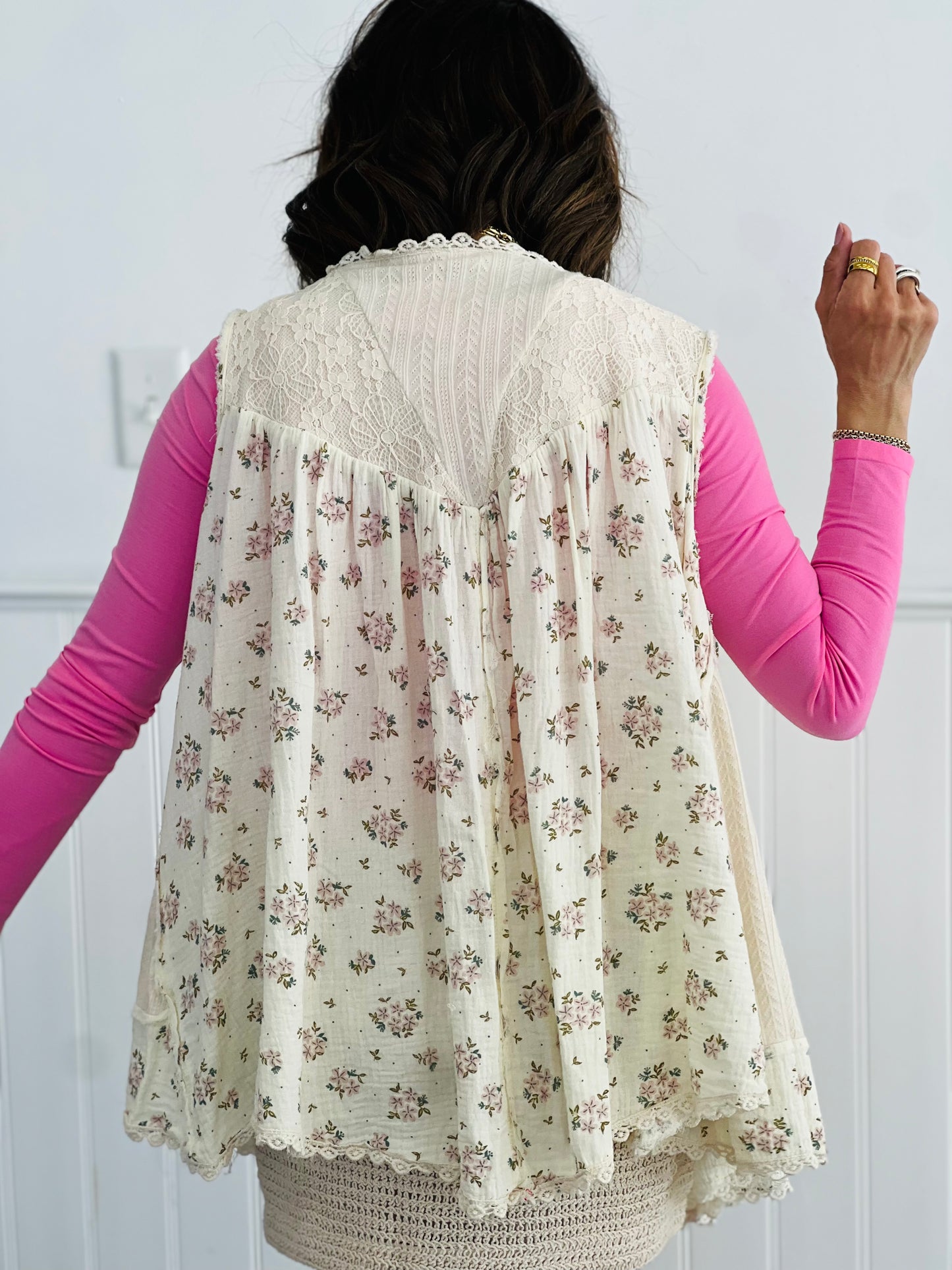 POL Cream Multi Pearl Floral Open Cardigan (Reg)