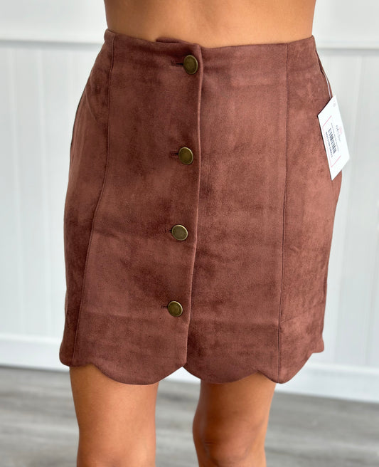 Brown Suede Mini Skirt (Reg & Plus)