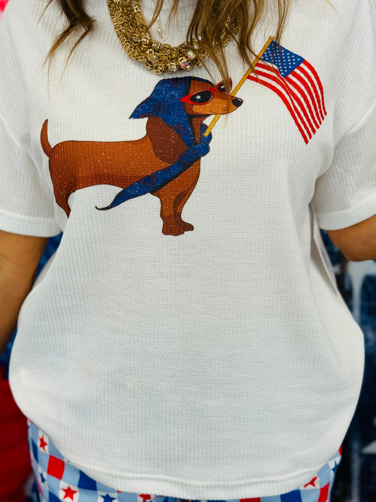White Patriotic Pup Waffle Tee (Reg & Plus)
