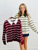 Contrast Collar Striped Sweater Cardigan (Reg.)-2 Colors