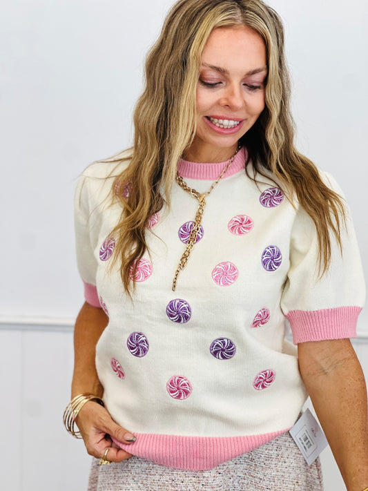 Ivory Glitter Peppermint Puff Sleeve Top (Reg. and Plus)