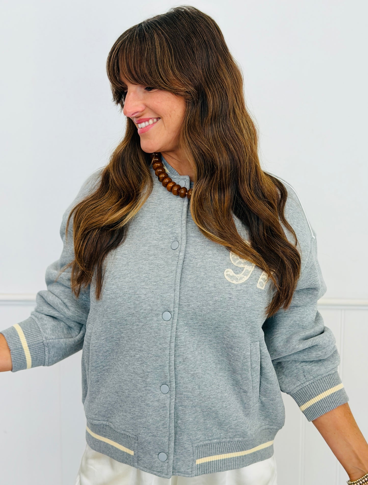 Heather Grey Soft Plush Bomber Jacket