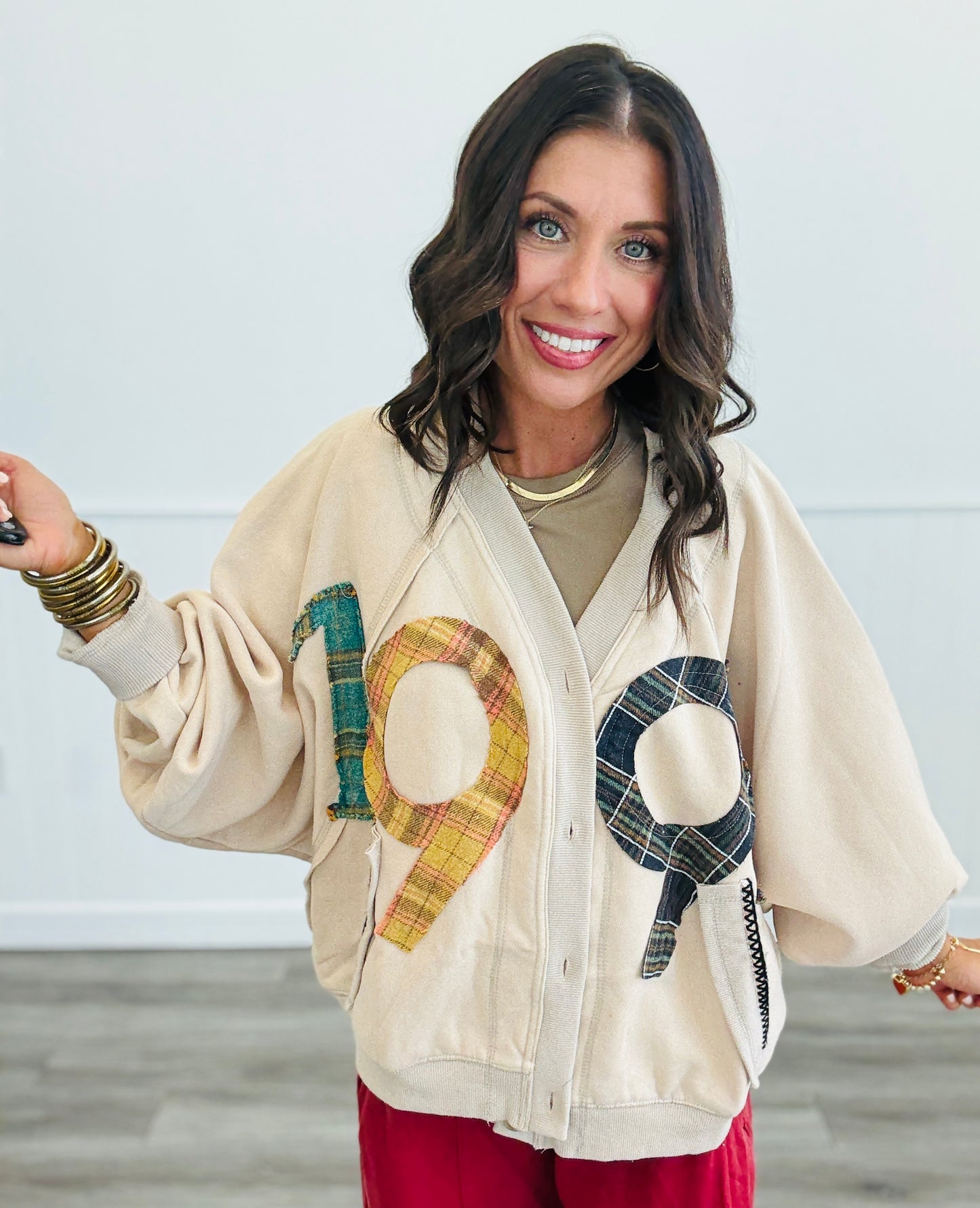 Oli & Hali Natural Patchwork Button Down Cardigan (Reg.)
