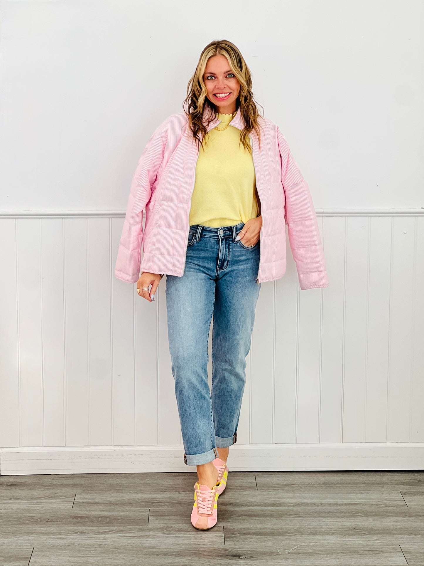 Striped Quilted Oxford Jacket (Reg.)-2 Colors