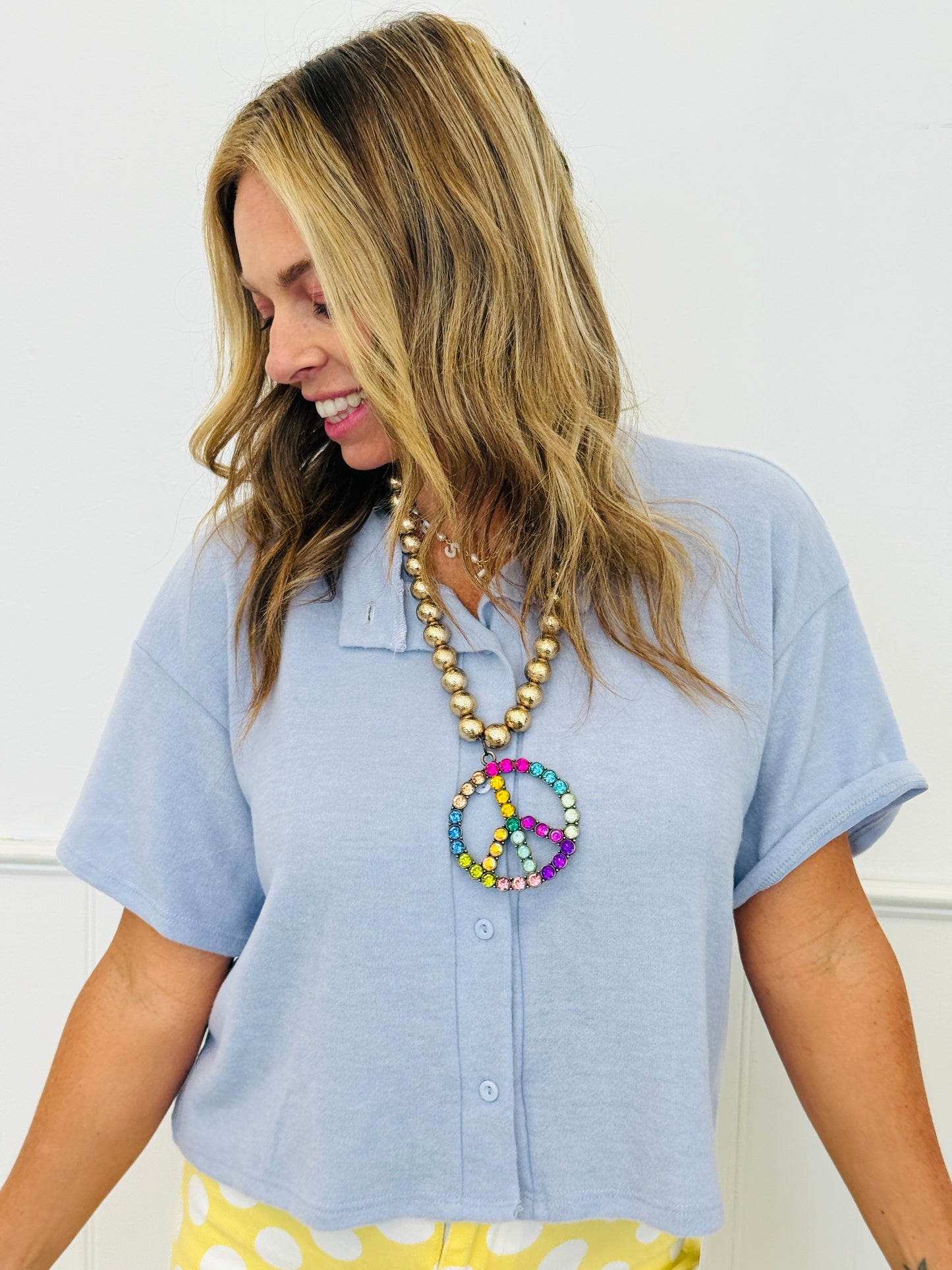 Crew Neck Button Up Boxy Shirt (Reg.) - 3 Colors