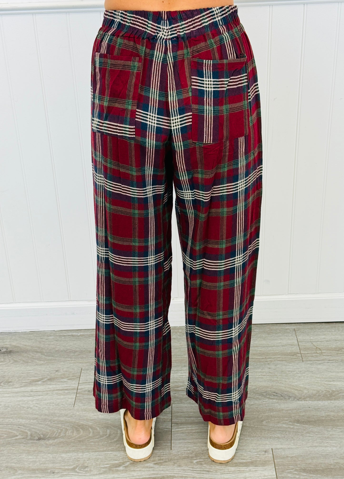Burgundy Plaid Wide Leg Pants (Reg.)