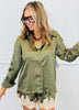 Olive Scallop Edge Lace Trim Shirt & Shorts Set (Reg.)