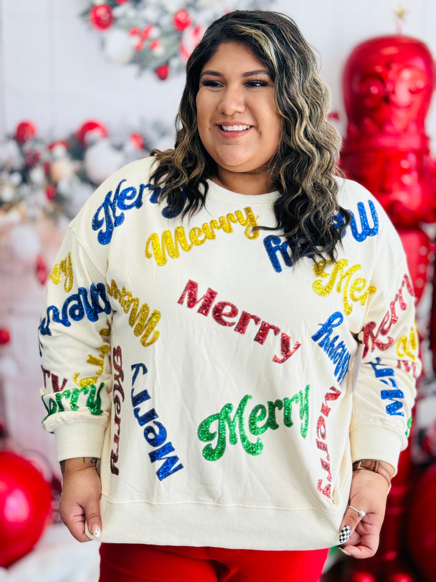 Multi Merry Sequined Sweatshirt (Reg)-2 Colors