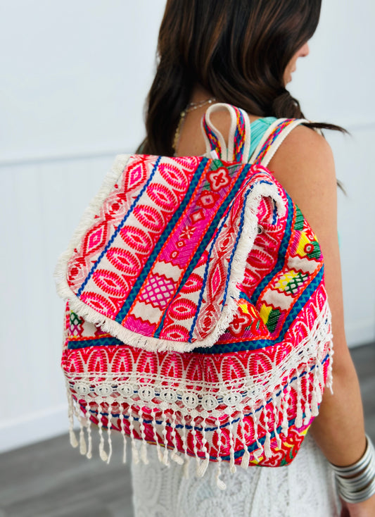 Halo Patterned Backpack With Tassels