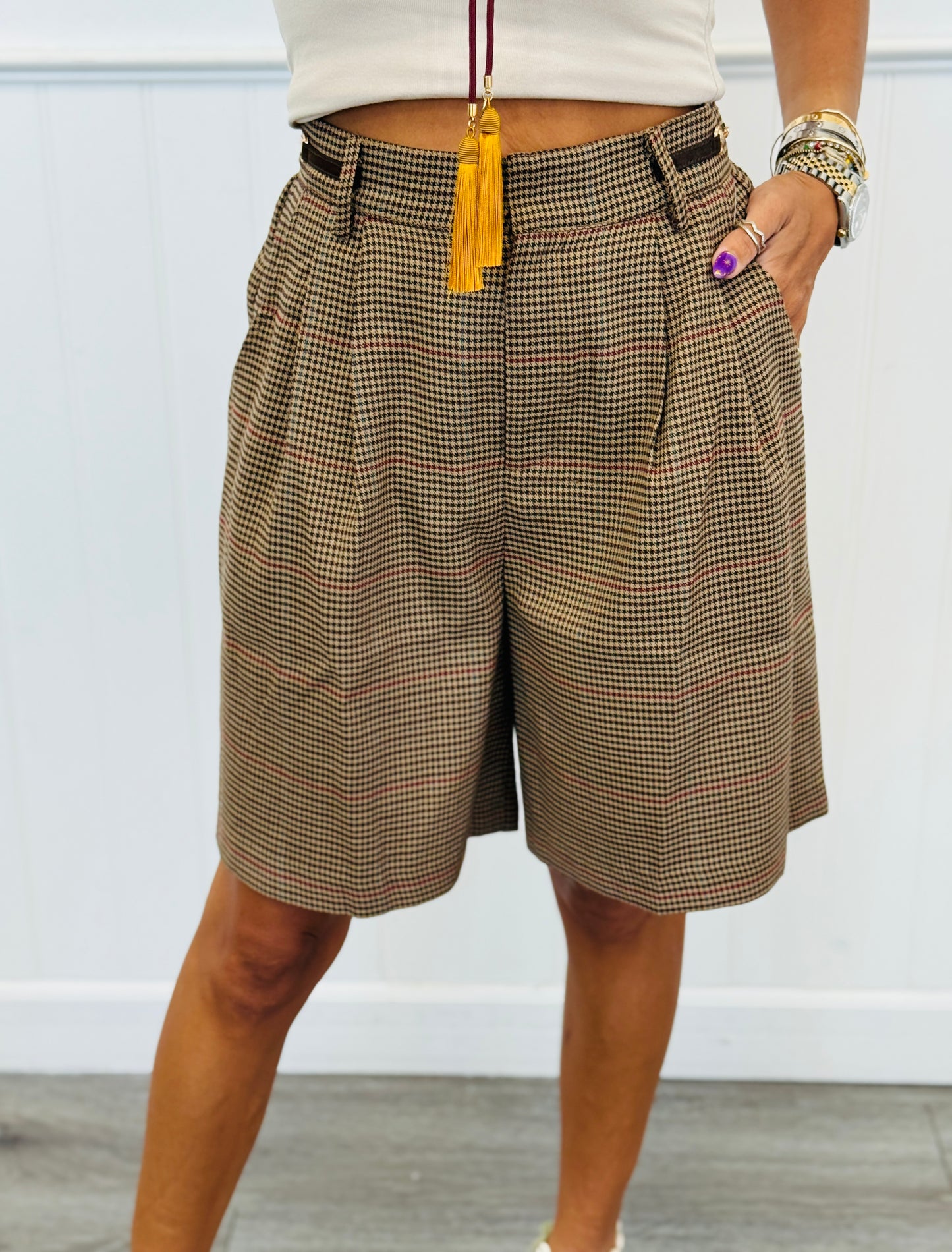 Camel Multi Plaid Dressy Bermuda Shorts (Reg & Plus)