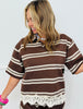 Brown Striped Lace Hem Top & Shorts Set (Reg.)