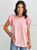 Relaxed Fit Round Neck Ruffle Sleeve Top (Reg. & Plus)- 4 Colors