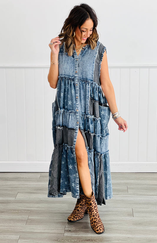 Oli & Hali Denim Patchwork Midi Dress (Reg)