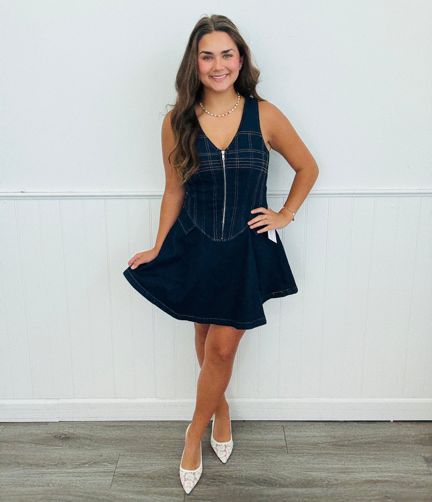 Dark Denim Zip Corset Mini Dress (Reg.)