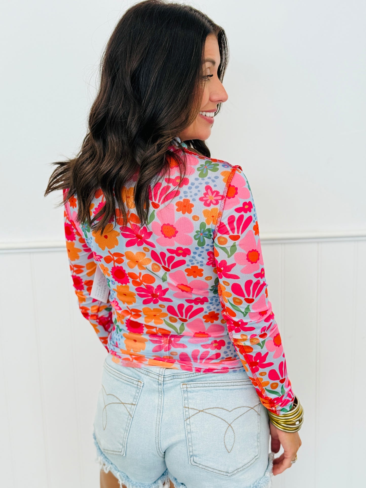 Floral Print Mesh Blouse (Reg.) - 4 Colors
