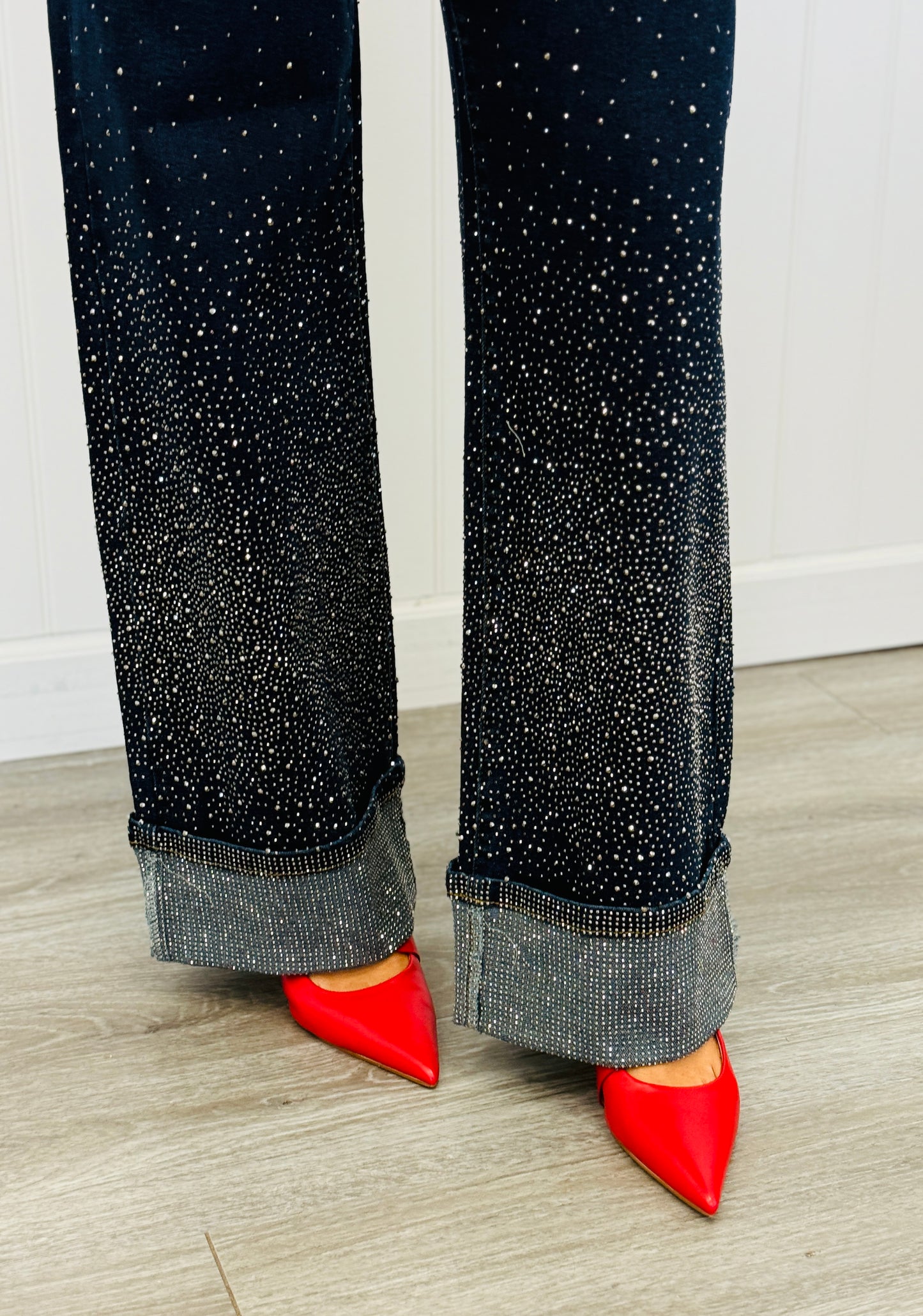 Denim Rhinestone Cuffed Jeans (Reg.)