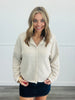 Khaki Stripe Button Down Sweater Top (Reg.)