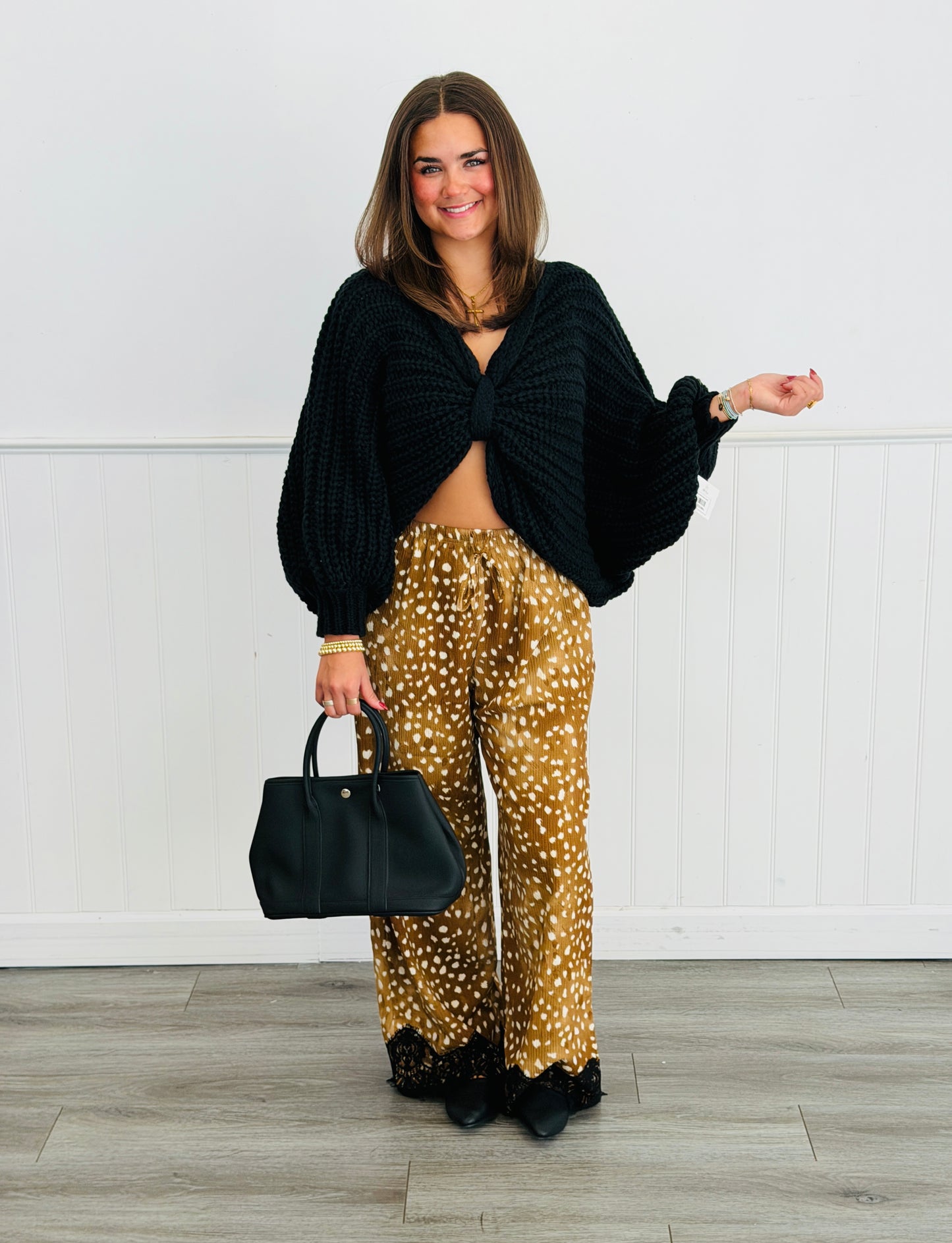 Black Bow Effect Sweater Top (Reg.)