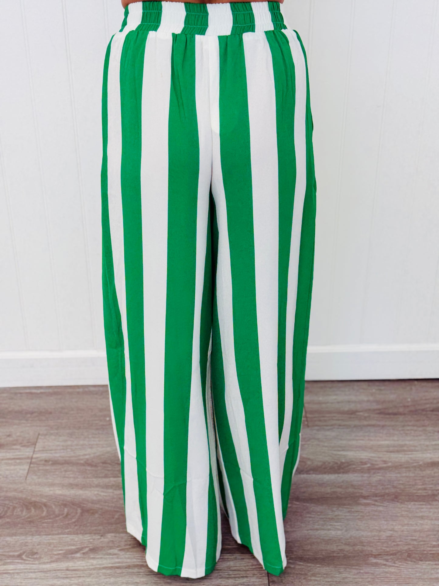 Green/White Stripe Top & Pants Set (Reg & Plus)