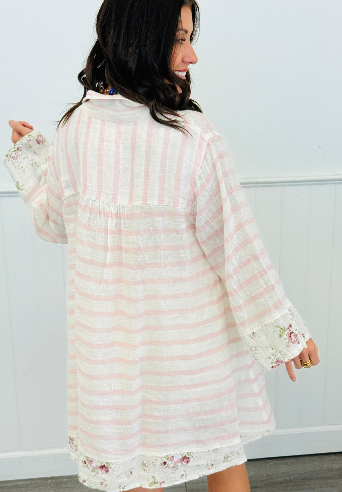POL Pink Stripe Contrast Cuffs Blouse (Reg.)