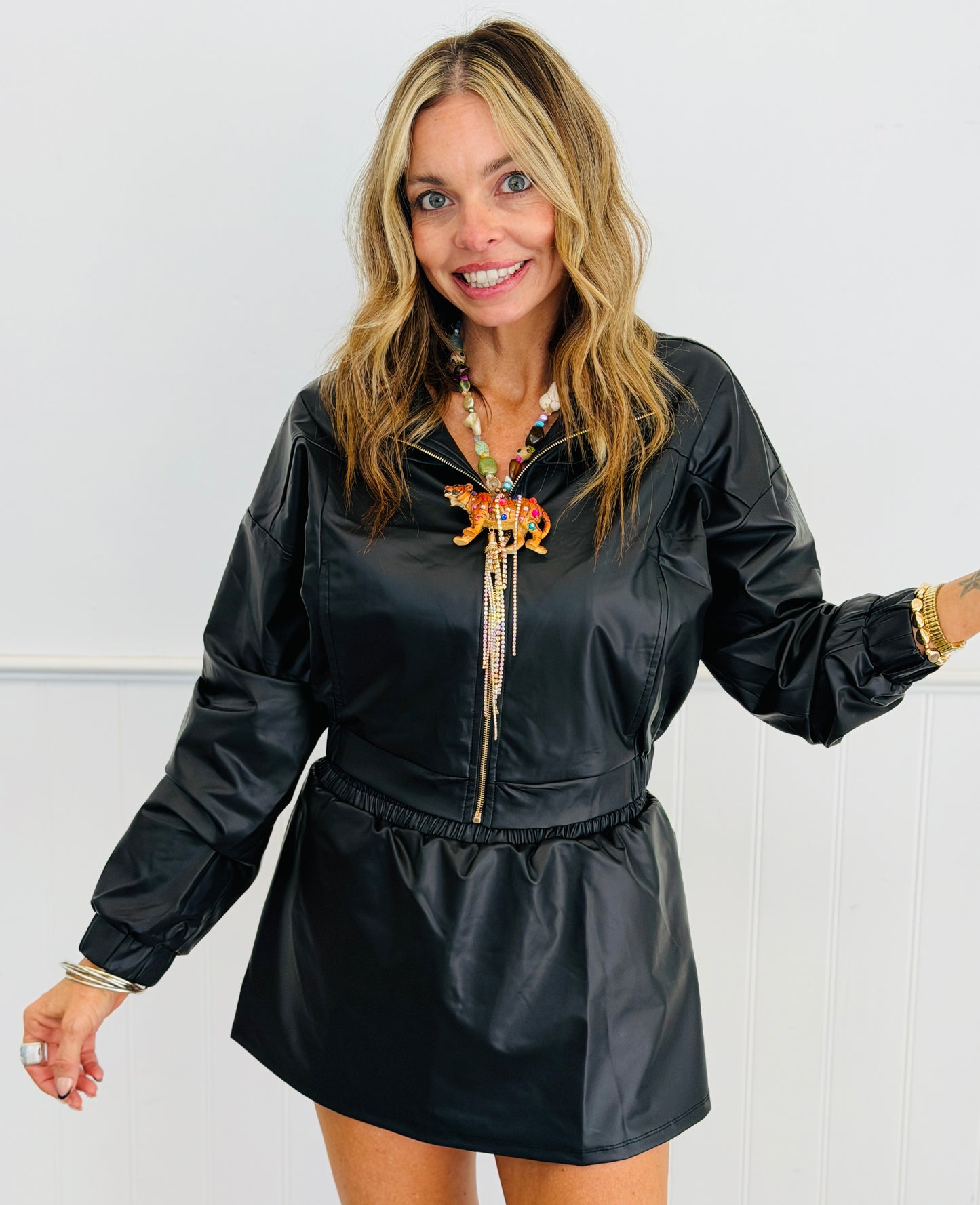 Faux Leather Zip Up Jacket (Reg.) - 2 Colors