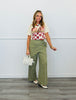Olive Striped Front Wrap Detail Pants (Reg.)