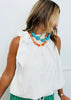 White High Neck Tie Wrap Sleeveless Blouse (Reg.)