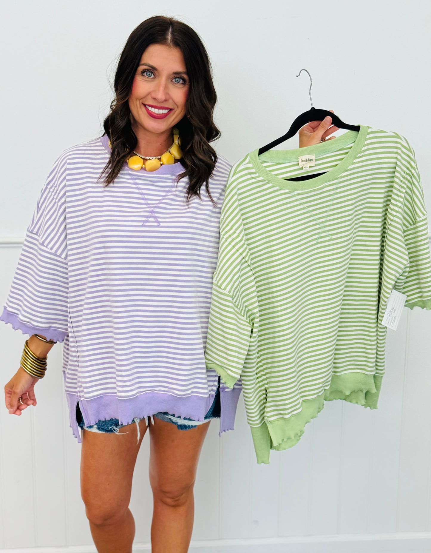 Candy Stripe Merrow Edge Sweatshirt Top (Reg.) - 2 Colors