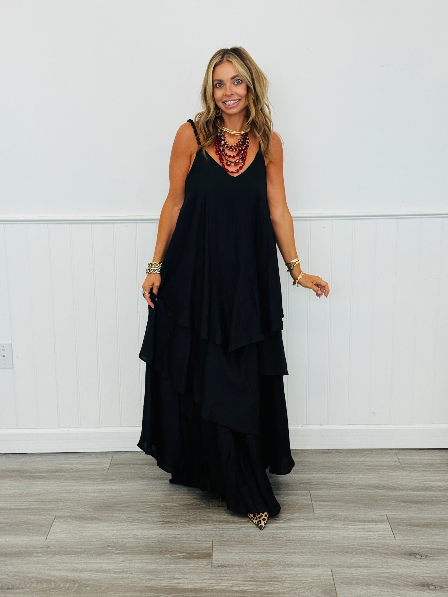 V-Neck Sleeveless Tiered Maxi Dress (Reg. and Plus) - 6 Colors